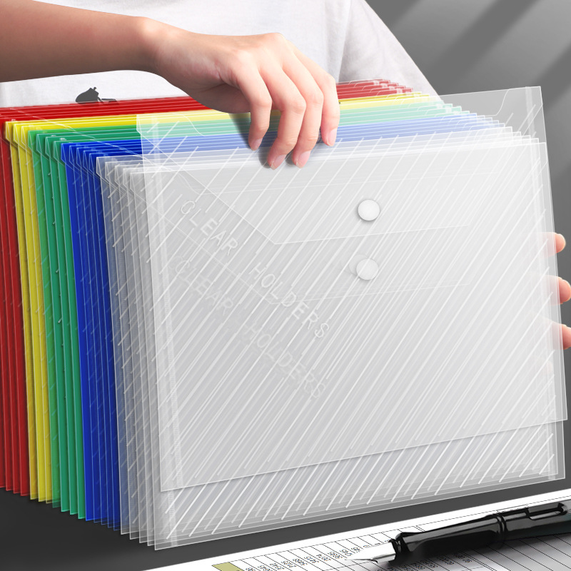 Button A4 File Bag Transparent File Plastic Large-Capacity Information Bag Business Office Special Waterproof File Bag