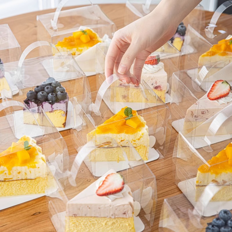Cut Cake Basque Dessert Cake Packaging Box Rectangular 6/ 8inch Cut Packaging Thickeneded Fully Transparent Plastic