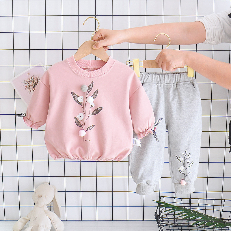 New round neck baby autumn baby girl long sleeve two-piece suit for girls 0-5 years old children factory wholesale
