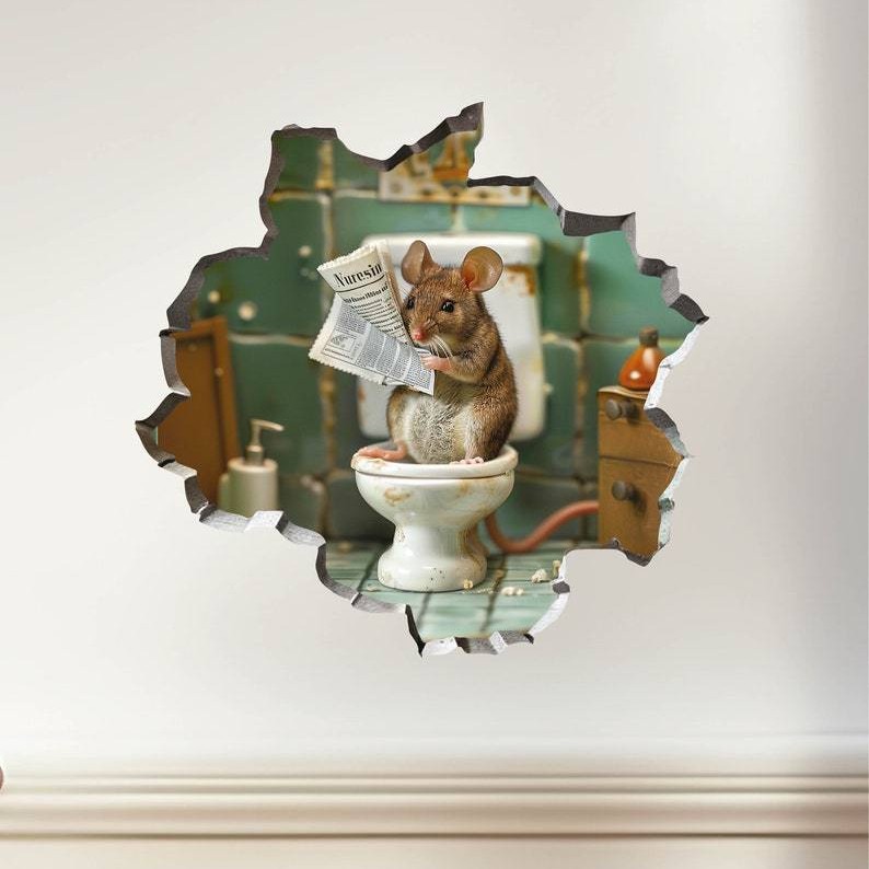 New product sitting on toilet mouse bathroom sticker pvc self-adhesive cartoon animal broken wall cute wall sticker corner line
