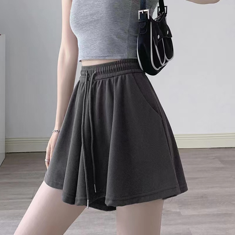 Sports Shorts Women's Summer Casual Hot Pants High Waist Dipped Korean Style Grey Wide Leg Culottes Thin Loosen Trendy Pants