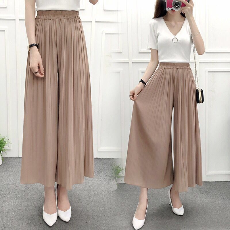 Picture of Spring and Summer Pleated Wide Leg Pants Women's High Waist Slimming Casual Pants Korean-style Large Size Nutty Black Ankle-length Pants