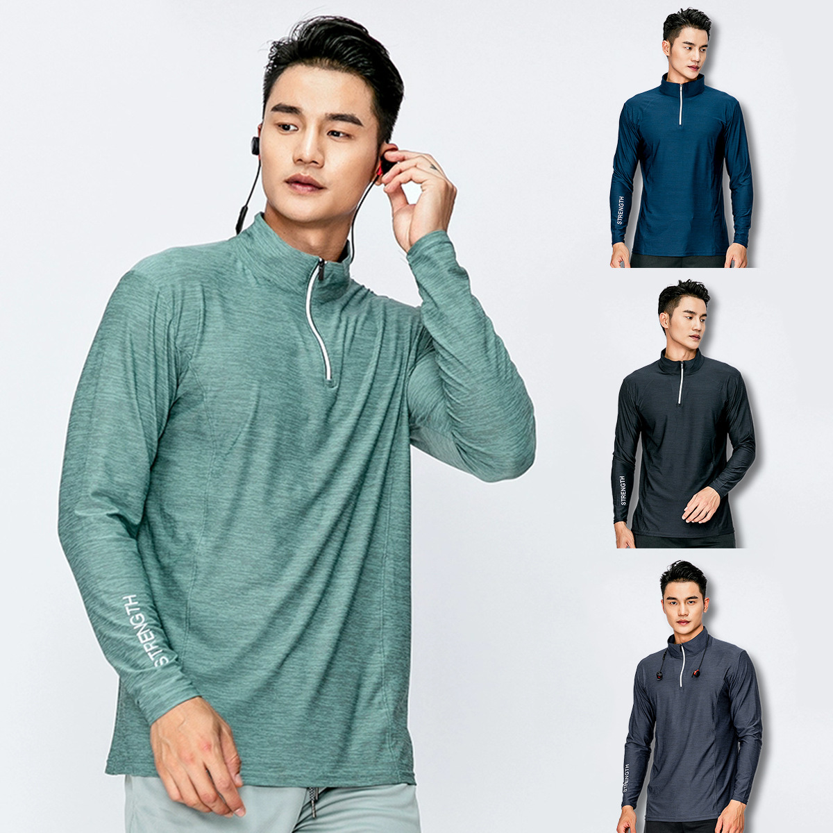 Running Long-Sleeved Quick-Drying Clothing Men's Slim Breathable Half-Zip Sports T-Shirt Marathon Basketball Fitness Training Top