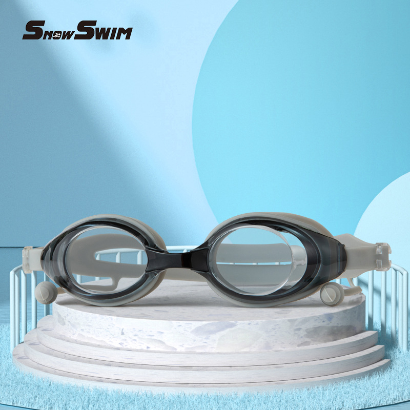 Picture of Boxed bagged one-piece earplugs silicone swimming goggles adult waterproof anti-fog plain large frame 100 swimming goggles cross-border