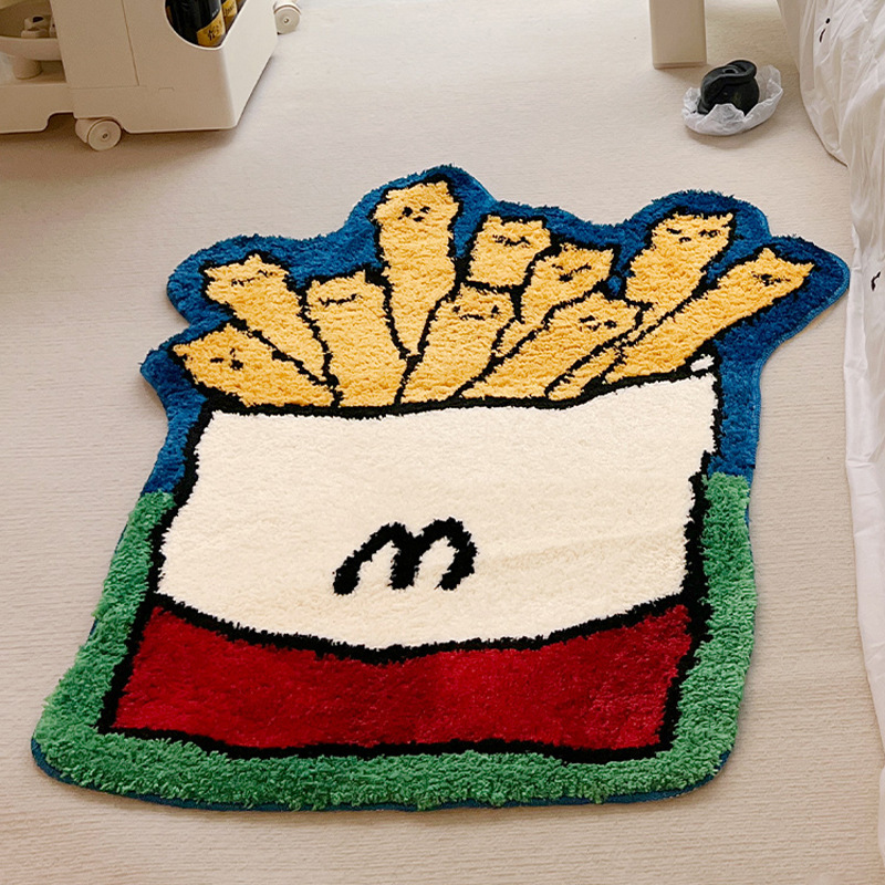 Picture of Cartoon Fries Shape Bedroom Decorative Carpet Full Shop Children's Room Spaced Cool Bedside Blanket Cats Flocking Mat