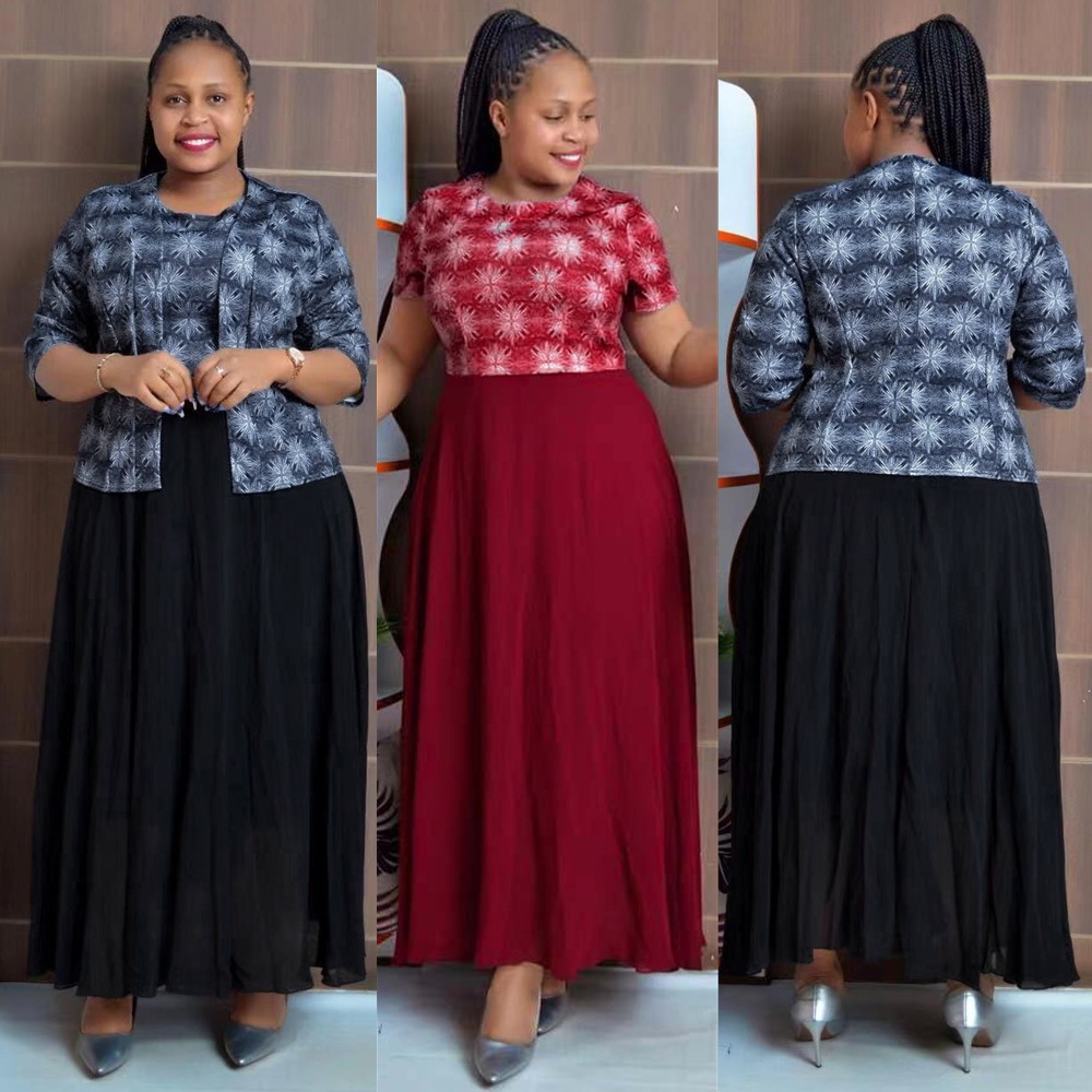European and American African Plus Size Women's New Tops and Dresses 2-Piece Set Cross-Border Spot Drop Shipping Jx510