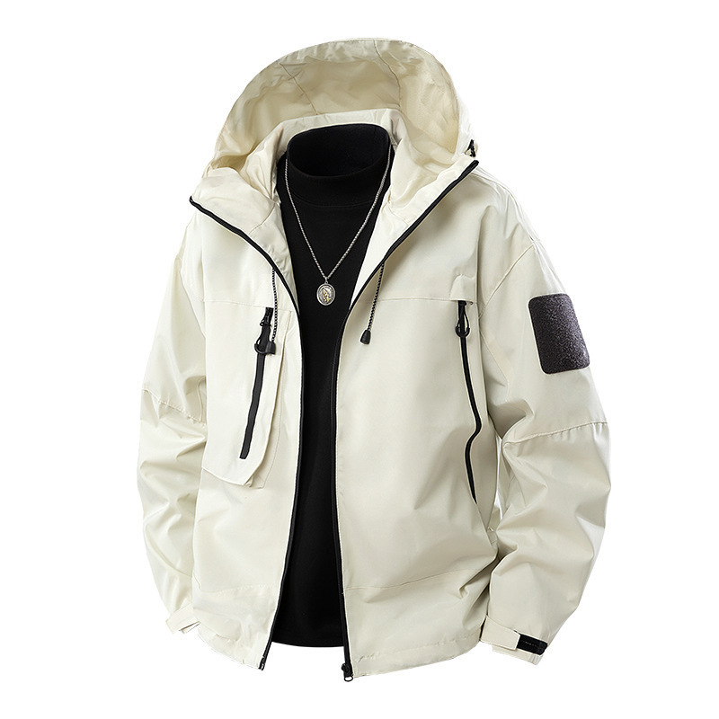Cross-border 2025 Spring/Autumn New Men's Korean Style Outdoor Jacket, Men's Slim Fit Hooded Shoulder Sticker, Outdoor Jacket Trend