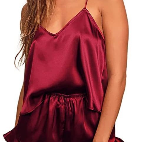 Women's Silk Pajamas Solid Color V-neck Sling Shorts Two-piece Pajamas Sexy Fashion Home Clothes Set
