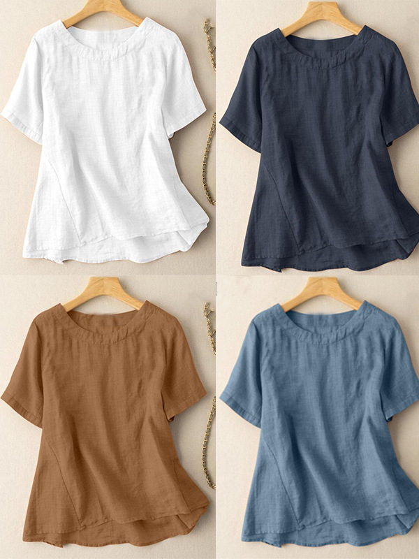 Foreign Trade Retro Women's Summer Short-sleeved Elegant T-shirt Top Artistic Cotton New Pullover Loose 2025 Casual