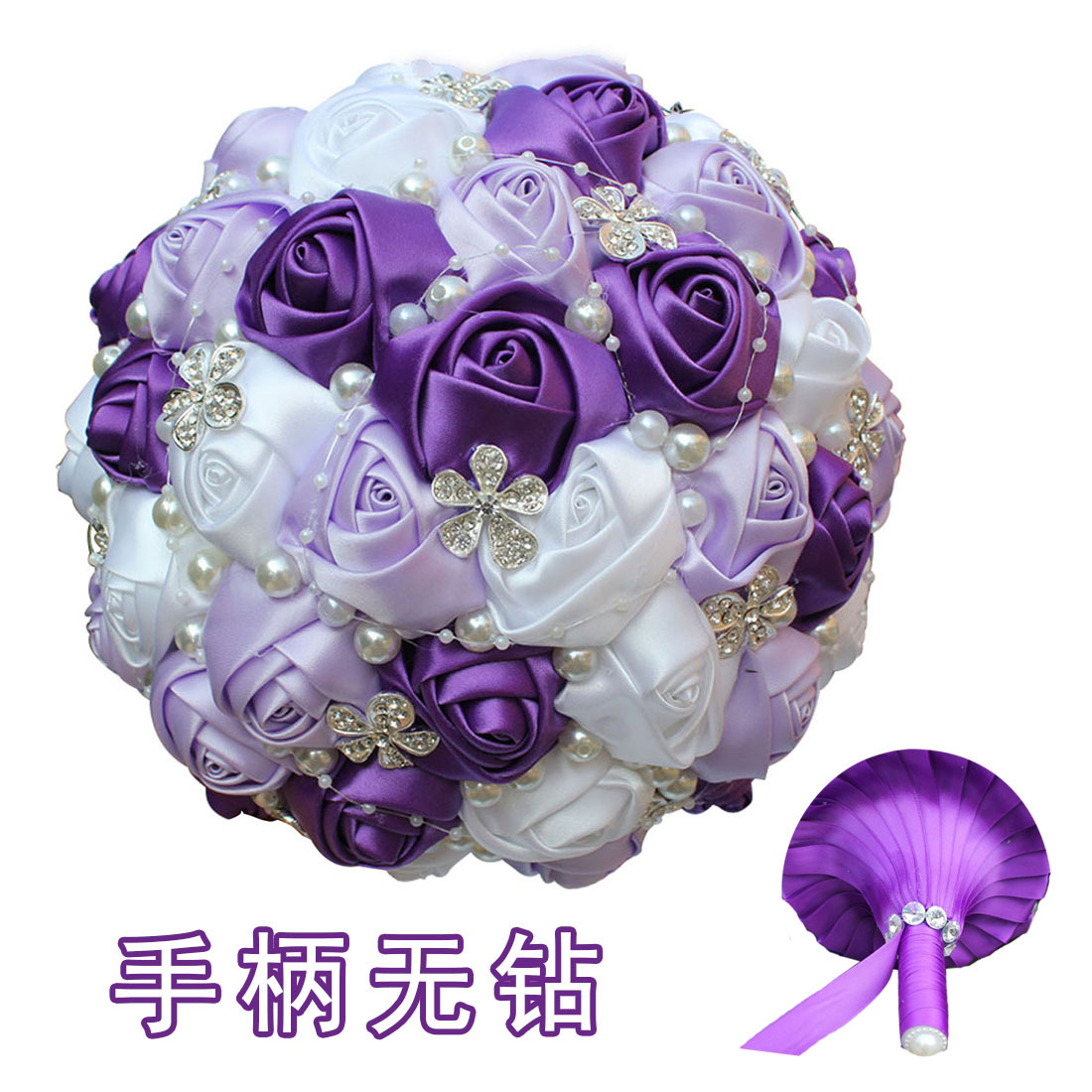 Picture of European and American Super Beautiful Ribbon Flower Wedding Supplies Bride's Hand-held Flower Five-flower Beaded Hand-held Flower Wedding Supplies Hand-held Flower