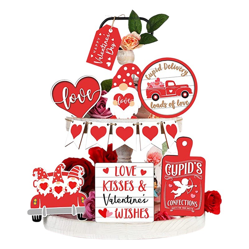 Cross-border Valentine's Day layered tray decoration suit farmhouse creative desktop wooden brand love dwarf car crafts