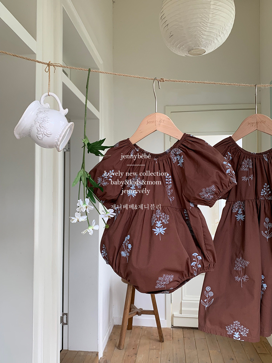 Picture of Jennybebe Summer Ins Korean Style Parin-Child Clothes Baby Western Style Embroidery Flower Climbing Suit Baby Girl Puff Sleeve dress