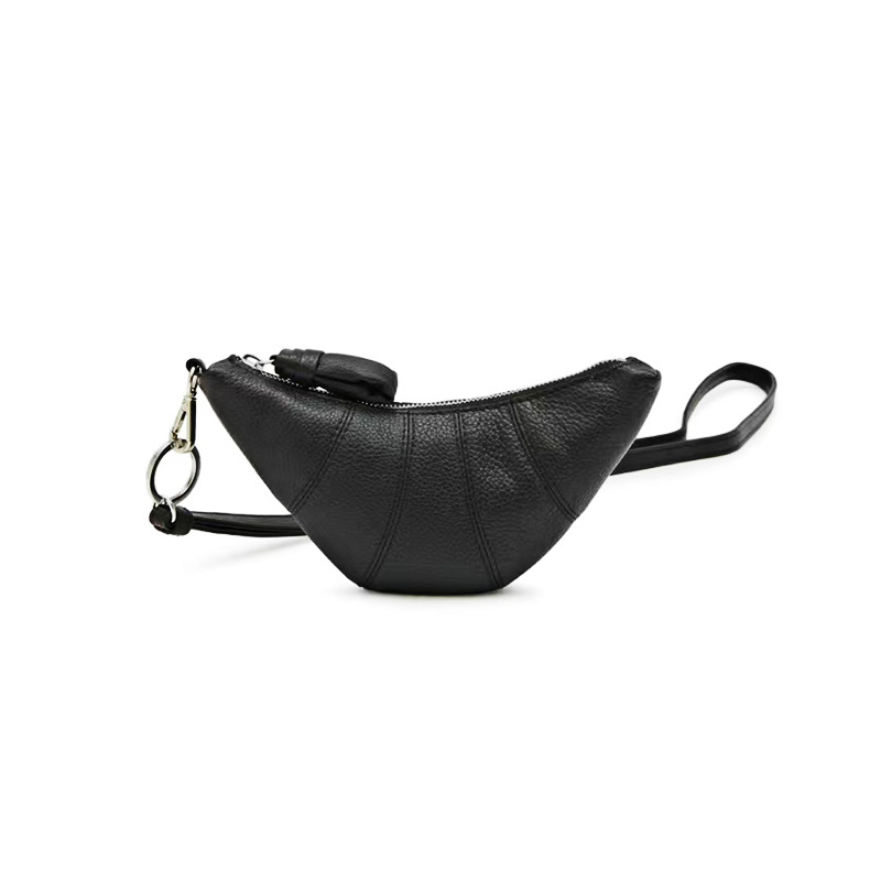 Niche Design Sheepskin Mini Ode Croissant Retro Exquisite Lanyard Coin Purse Functional Small Dumpling Bag