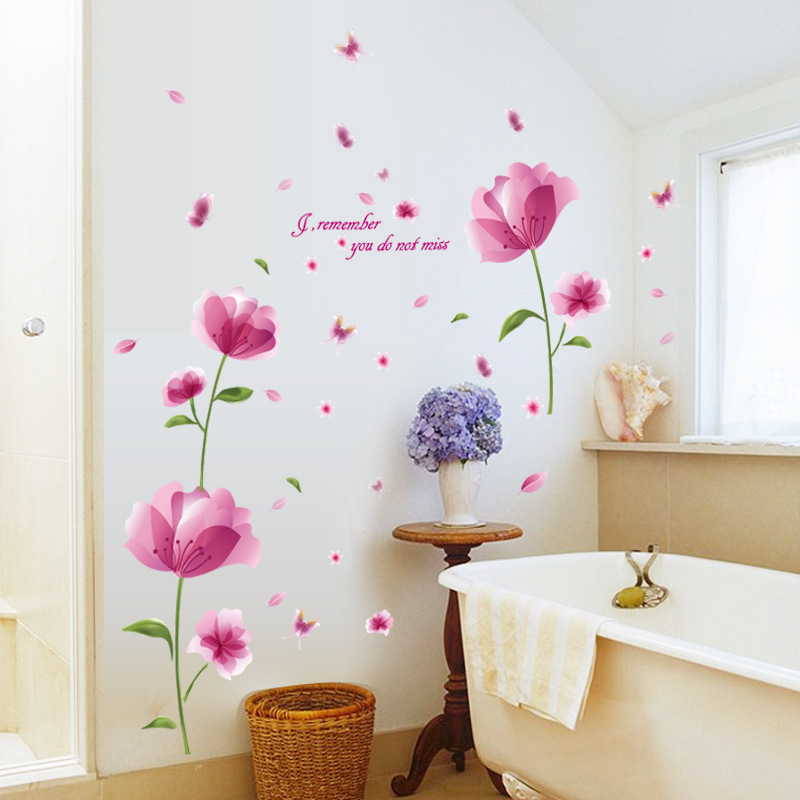Picture of Factory wholesale SK9117 pink blooming flower living room bedroom hallway TV wall background decorative wall sticker