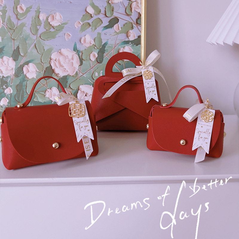 Picture of European Creative Wedding Candy Box Leather Ins Style Satchel Wedding Candy Bag Wedding Souvenir Gift Candy Gift Box