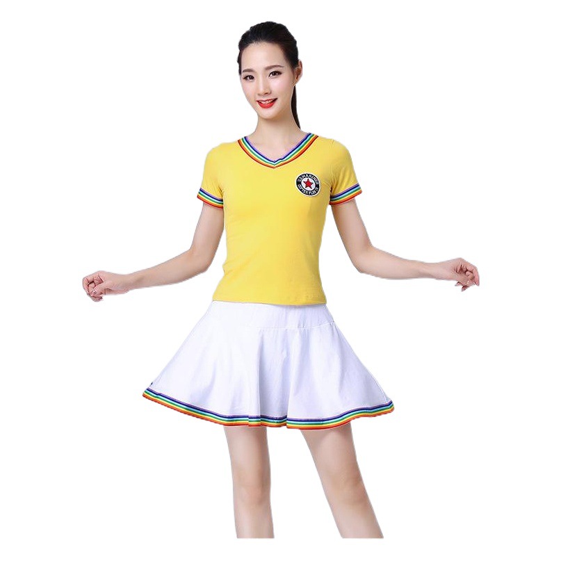 2019 Summer Square Dance Clothing New Suit Cotton Short-sleeved Aerobics Sportswear Large Size Dancing Clothes for Women