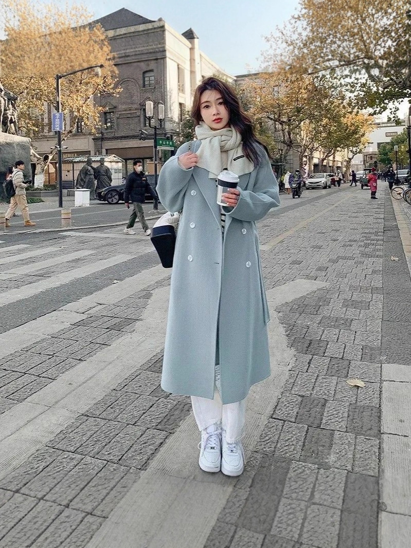 Picture of High-end Woolen Coat Women's Maillard Fashion New Double-breasted Design Autumn and Winter Woolen Coat Mid-length