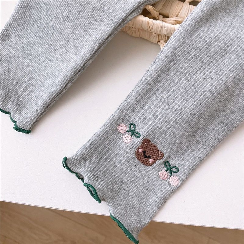 Picture of Foreign Trade Summer Clothes for Girls, Bear Cherry Embroider, Fashionable Ice Silk Thin Outer Wear Pants for Small and Medium-Sized Children