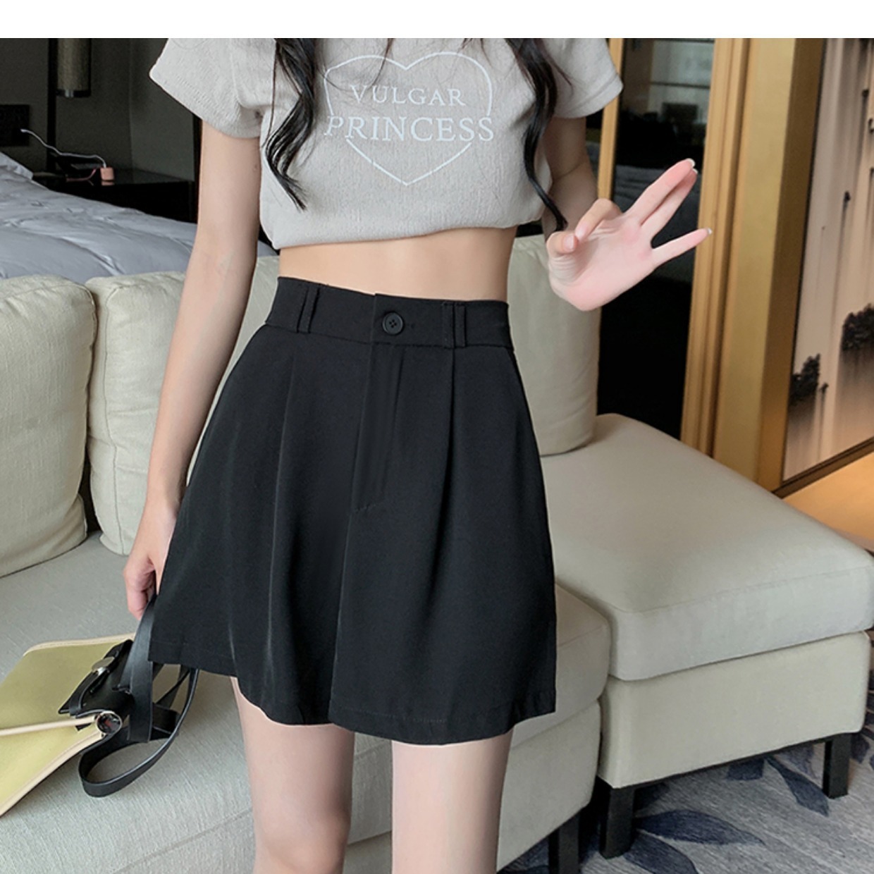 Picture of 2023 New Suit Shorts Women's Summer Thin Small High Waist Fashion Loose Slim Casual Wide Leg Pants