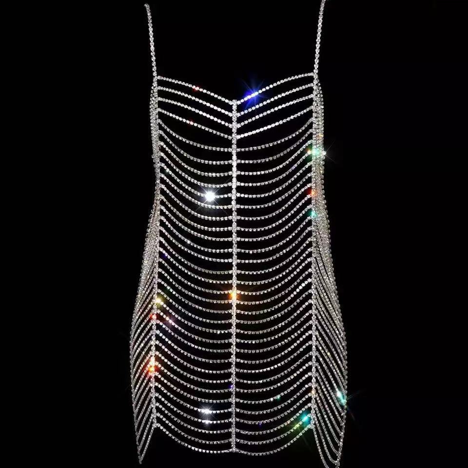 Picture of Amazon Explosions Diamond Body Chain European and American Sexy Long Necklace Nightclub Exaggerated Tassel Siamese Body Chain Skirt