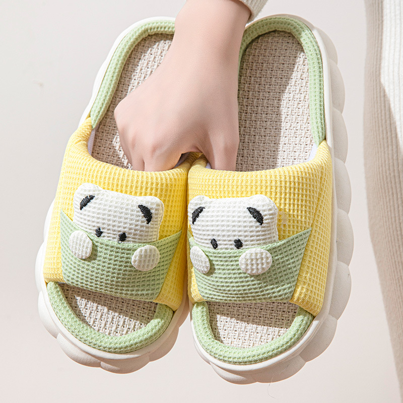 Picture of Cartoon Pocket Bear Men and Women Couple Four Seasons Open Toe Linen Slippers Summer Sandals Thickened Slippers