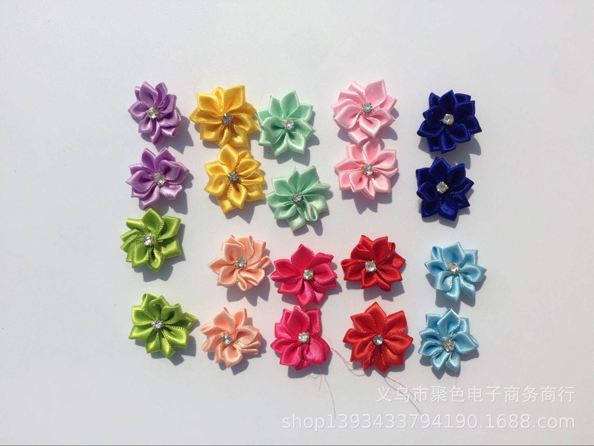 Spot 3cm nine angle polyester belt handmade ribbon flower 9 angle flower plus drill multi angle flower plus bead small cloth flower tip angle flower