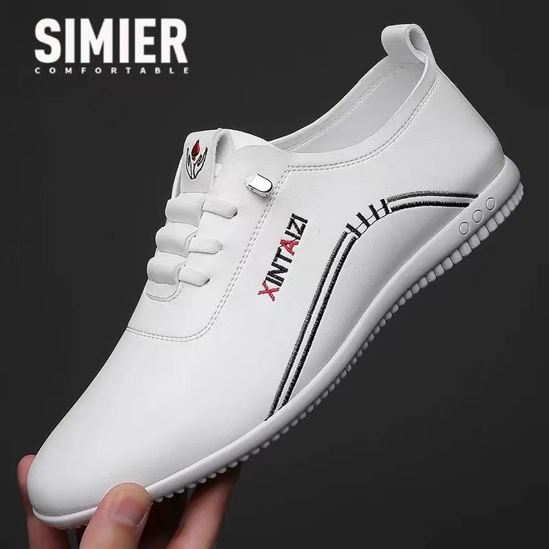 Cross-border Foreign Trade Men's Shoes Breathable New All-match Leather Shoes Soft Leather Korean Style White Shoes Soft Bottom Anti-slip Shoes Doudou Men's Shoes