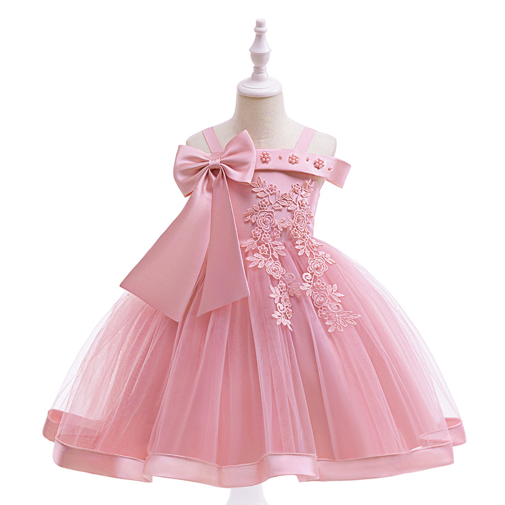Picture of Flower Girl Dress Suspender Dress One Shoulder Beaded Princess Dress Mesh Twill Forged Cloth Kidsren's Wedding Dress