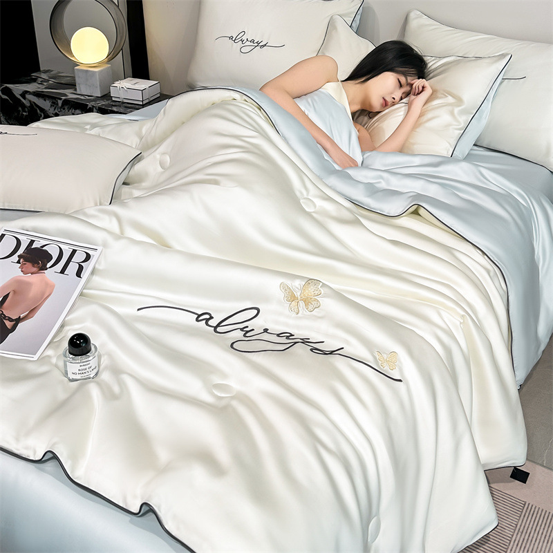 Picture of Washed Ice Silk Summer Quilt Four-piece Solid Color Embroidered Cool Air Conditioned Quilt Summer Gift Summer Quilt Summer Thin Quilt