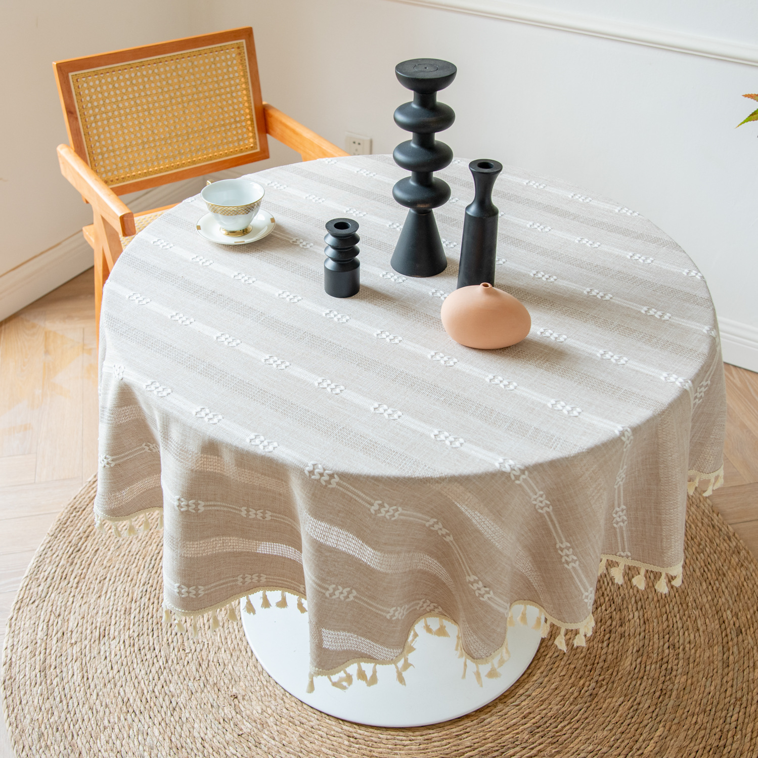 Cross-border New Internet Celebrated Tablecloth Pure White Striped Hollow Nordic Style Cover Wedding Christmas Decoration Tablecloth