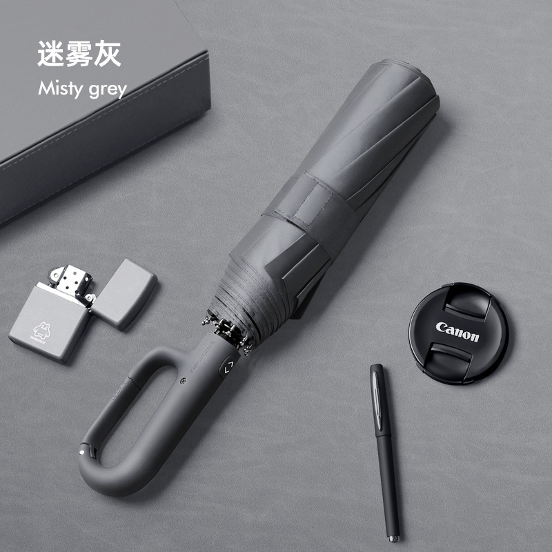 Picture of 27 Inch Buckle Umbrella Automatic Large Black Rubber Sunny Umbrella Unisex Dual-Use Hook Folding Sunscreen Business Advertising Umbrella