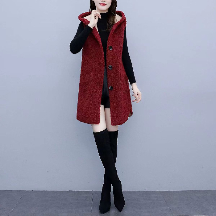 Picture of Lambswool 2023 vest autumn and winter fashion style mid-length coat plus size fat sister thickened hooded outer fashion