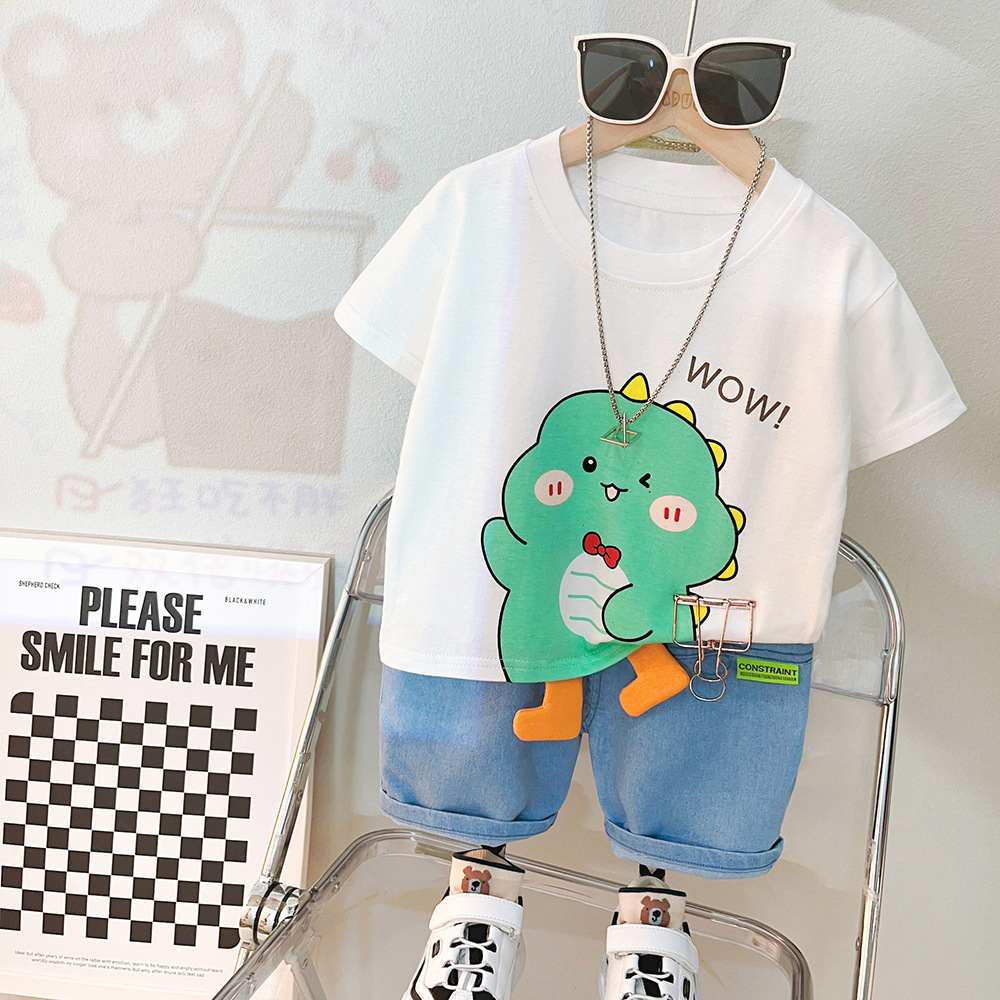 2023 children's new Korean version of summer baby short sleeve shorts cartoon suit summer boys thin children's clothing wholesale