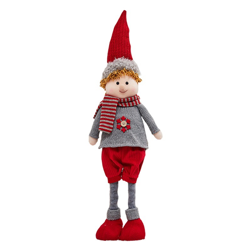 Christmas Decorations Red Knitted Snowman Doll Retractable Old Man Ornament Standing Reindeer Doll Holiday Ornament
