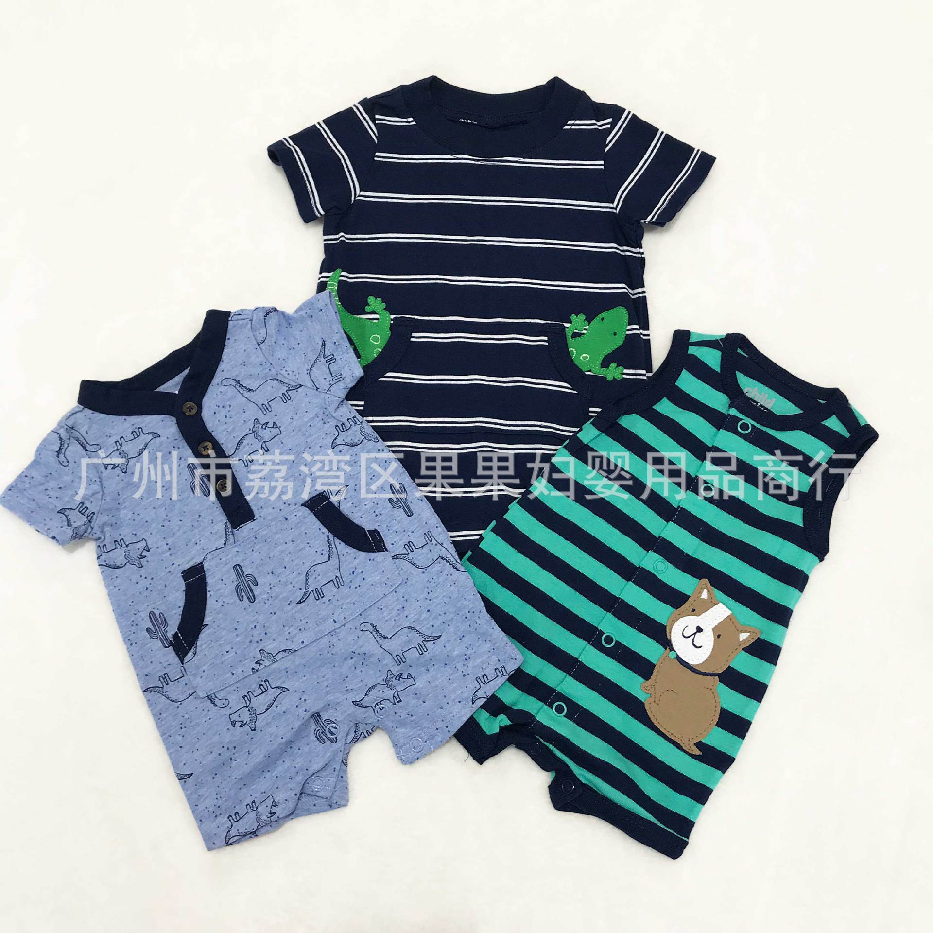 Foreign Trade Children's Clothing Infant's Pure Cotton Wrap Fart Clothes Baby's Pure Cotton All-in-one Suit Newborn's Flat Horn Hatshirt Short-sleeved Climbing Suit