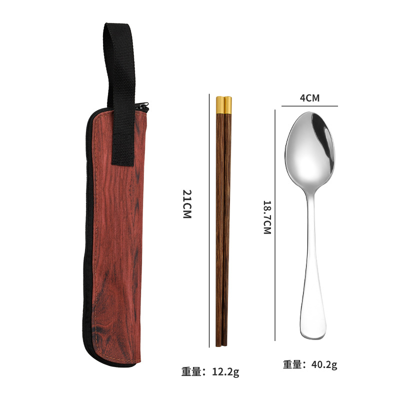 Picture of Mingrui stainless steel portable tableware suit high color value high quality chicken wing wooden chopsticks wooden handle soup eating spoon