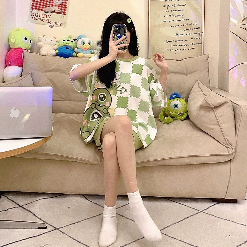 Picture of 2024 Summer Short-sleeved Pajamas Female Students Loose plus size Cute Home Clothes Two-piece Suit Spring and Autumn Summer
