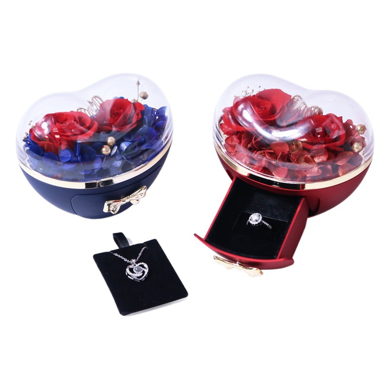 Qixi Valentine's Day bow love Rose gift box eternal flower jewelry box ring necklace jewelry box