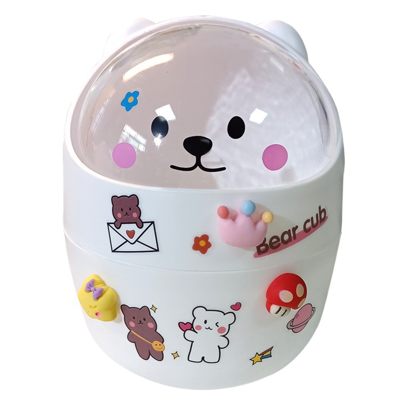 Desktop Trash Can Cute Cartoon Bear Mini Storage Bucket Student Dormitory Household Miscellaneous Storage Box Waste Paper Bucket
