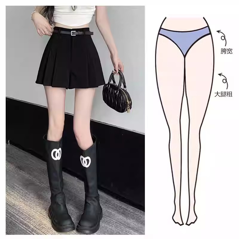 A- line Hot Pants Grey Suit Casual Shorts Women's High-end Sense 2024 Summer Pleated Pants Skirt Retro Loose Wide Legs