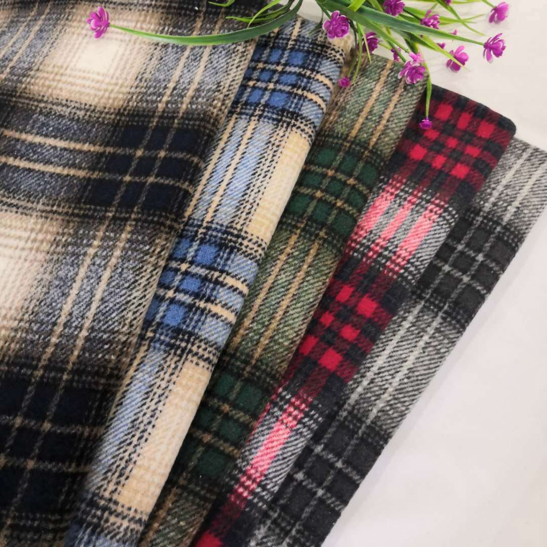 Spot direct sales autumn and winter New woolen plaid overcoat fashion coat shoes and hats bags plaid wool fabric