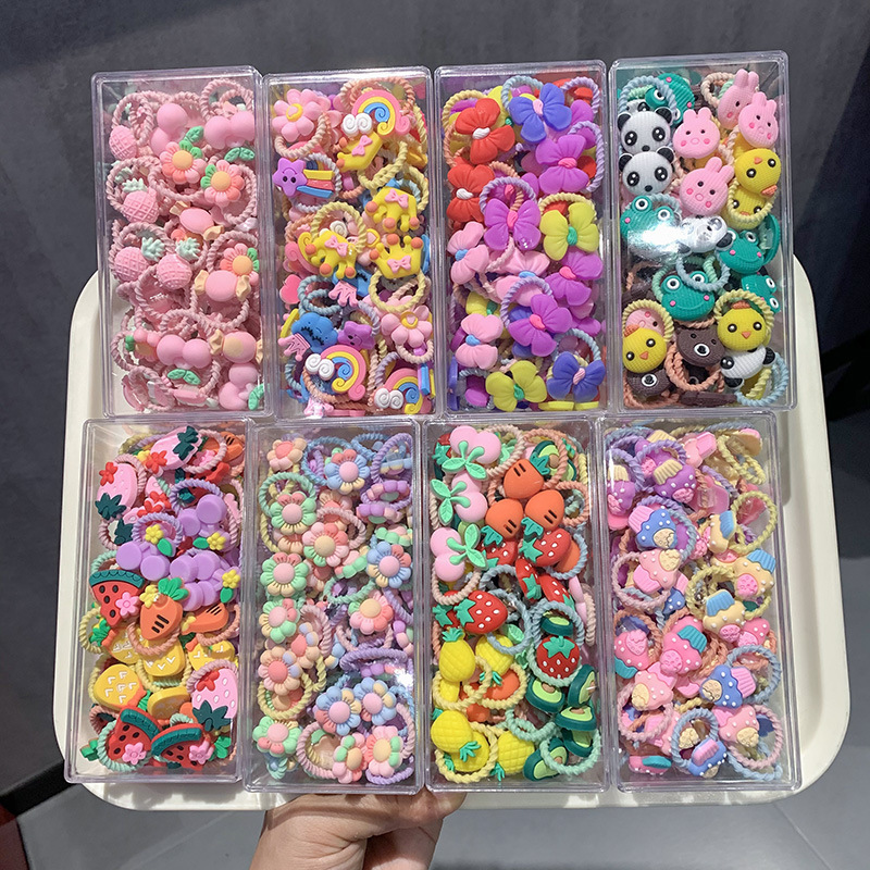 Children's Color Thread Thumb Hair Ring Boxed 40-piece Headband Baby Hair Rope Tie High Elastic Rubber Tendon Headwear