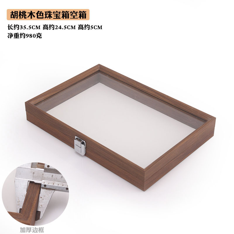 Picture of Fashion walnut grain white leather jewelry box with lid dustproof earrings earrings earrings storage box ring necklace bracelet tray