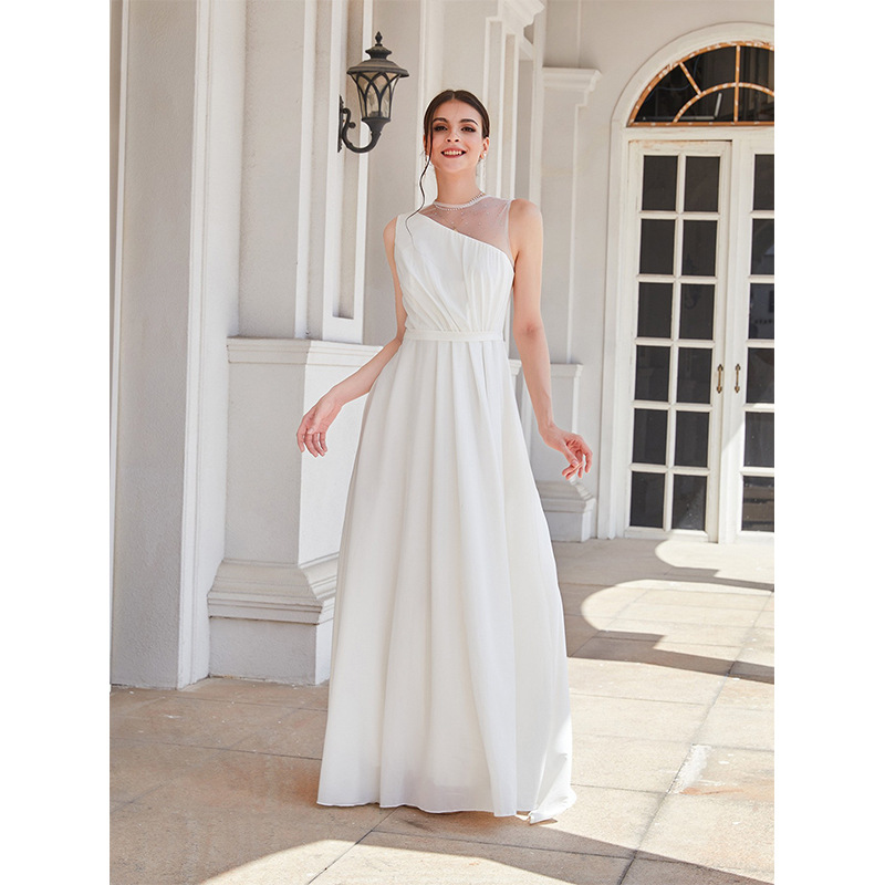 Classical Court Style High-end White Skirt Cross-border Foreign Trade Women's Clothing Amazon Slant Shoulder Slim Dress Banquet Skirt