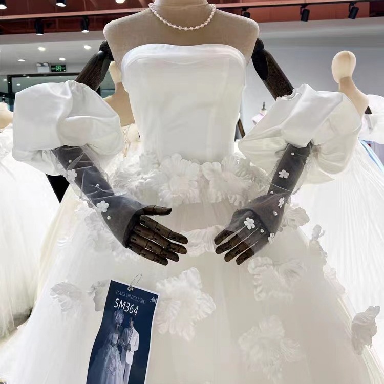 Bride's New Wedding Gloves Short Mesh Wedding Dress Accessories Photo Photography Simple Satin Long