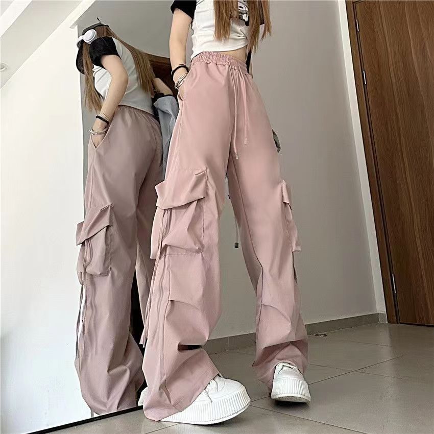 Picture of American Retro Quick-Drying Overalls for Women in Summer High-Waisted Straight Wide-Leg Ribbon Loose Casual Floor-Length Trousers Trend