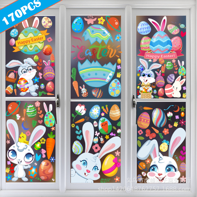 2023 New easter Window Stickers Rabbit Footprint Stickers happy easter Holiday Decorative Floor Stickers Wall Stickers