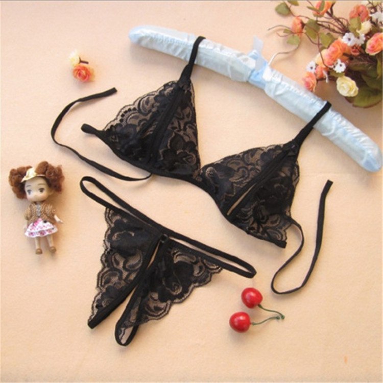 Sexy underwear sexy lace transparent three-point women's dew open gear set wholesale three-piece set of a generation of hair