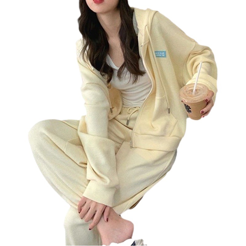 Waffley Simple Sports suit Women's Spring and Autumn New Student Korean-style Loose Fashionable Sweat Casual Two-piece Set