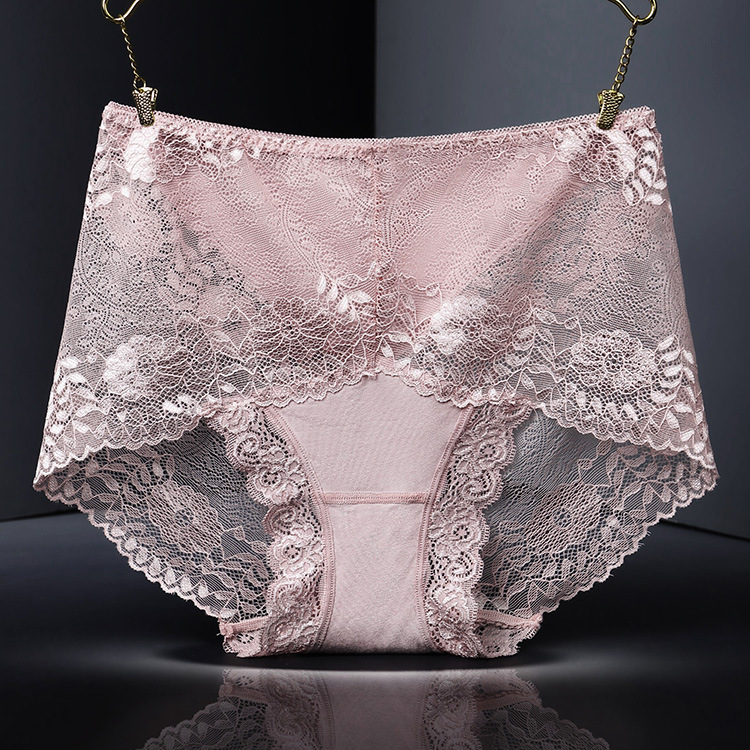 Women's Fashion Lace Underwear Transparent Large Size Chubby Girls Sexy Antibacterial Mid-Waist Belly-Tinting Hip-lifting Modal Briefs